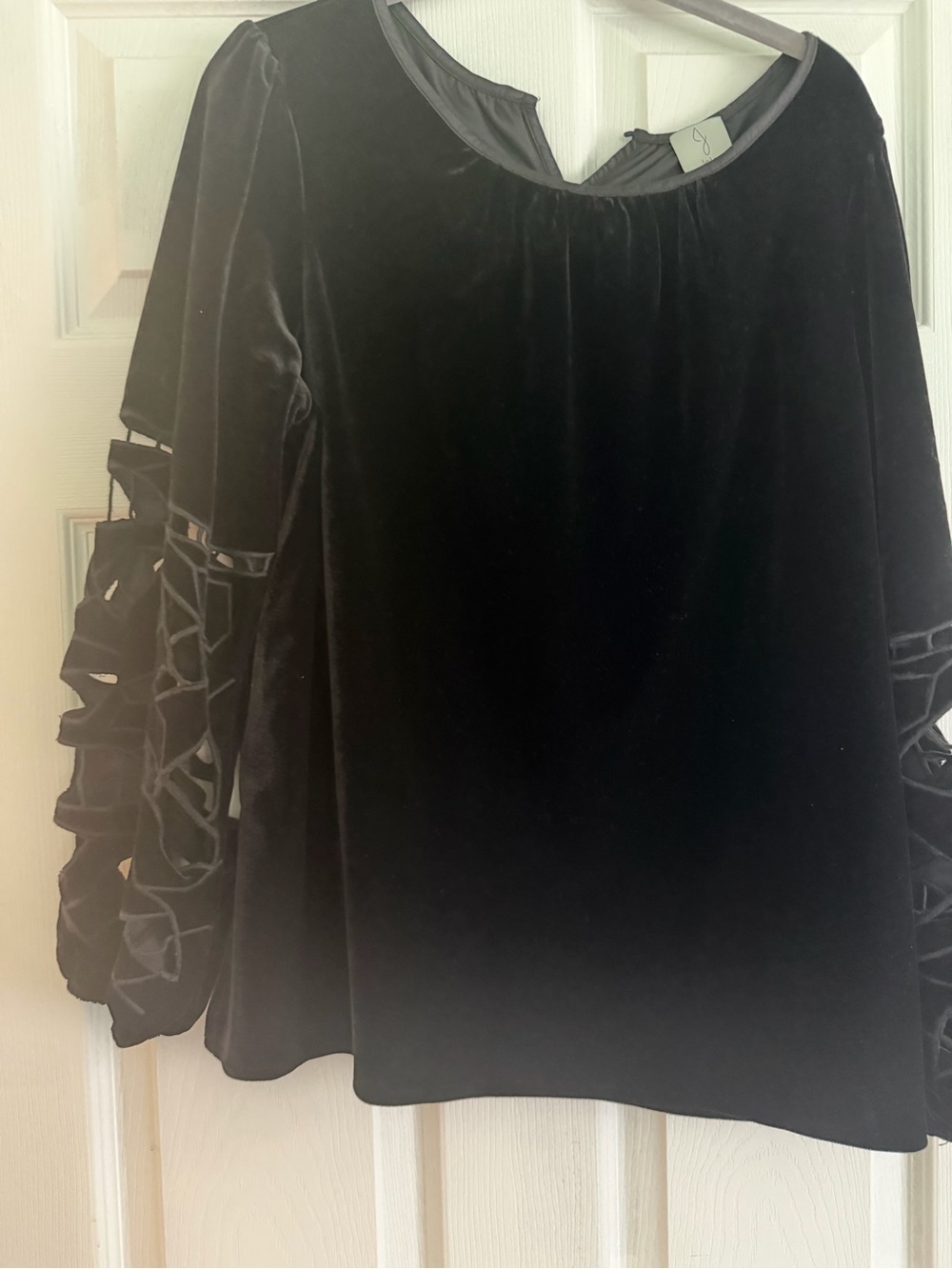 Joie Black Velvet Tunic with Cutout Ribbon Sleeves